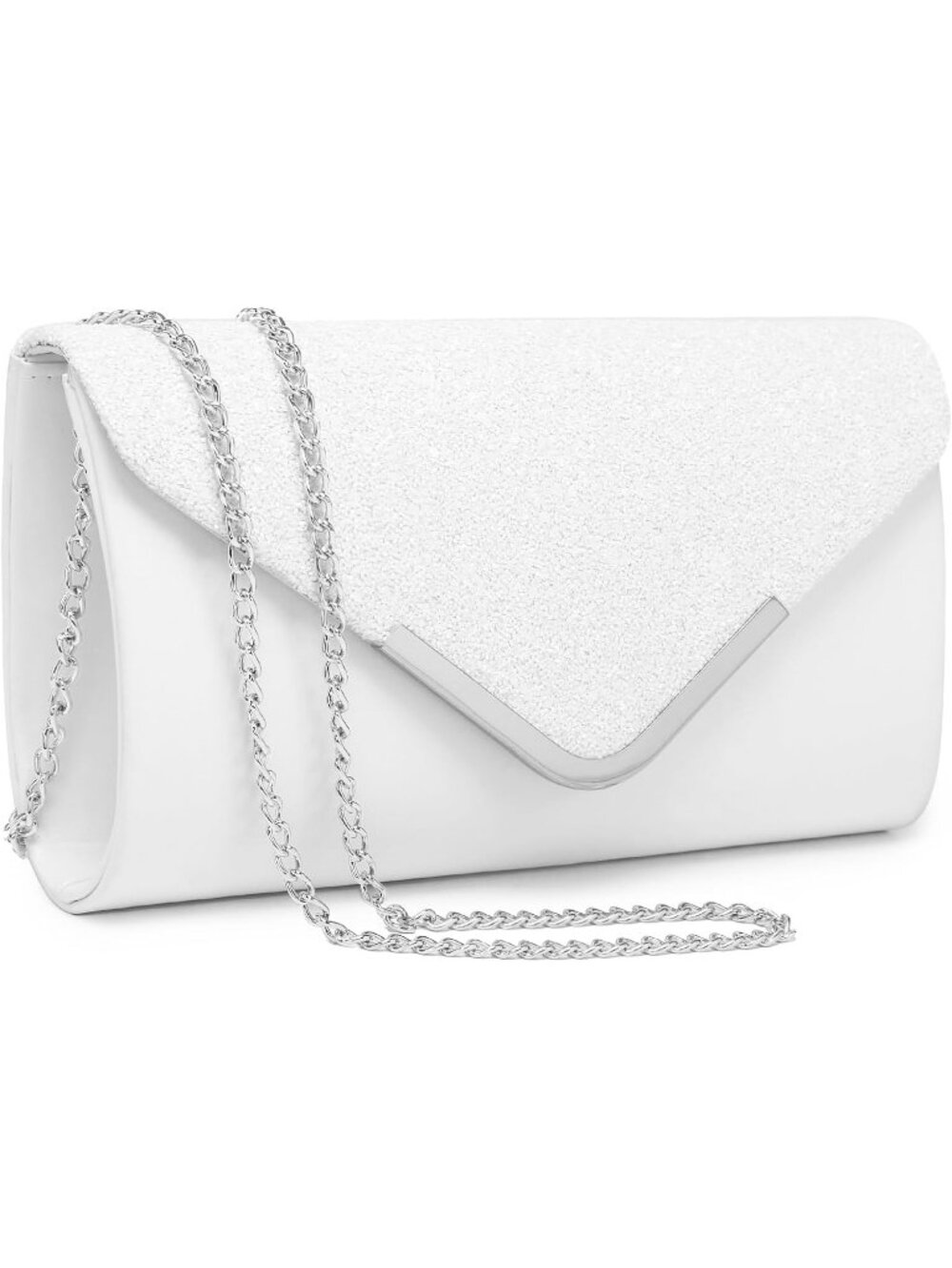 Women White Strap and Glitter Flap Party Handbags Formal Clutch Shoulder Purses